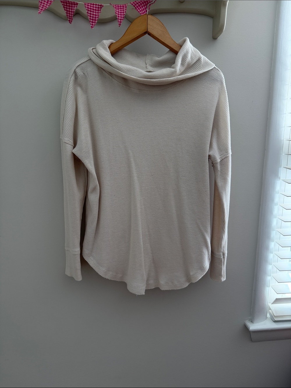 Cozy Lightweight Cream Waffle-Knit Cowl Neck Sweater